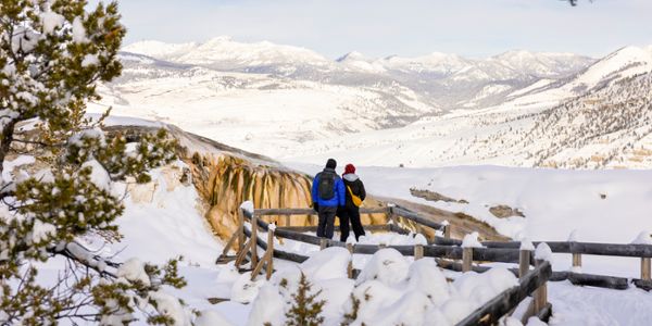 Couple looking out over Yellowstone National Park